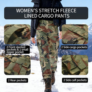 OCANXUE fleece-lined cargo pants camo thermal lining closeup highlighting warmth