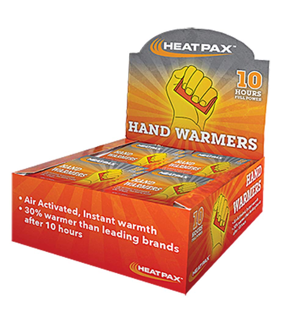 OccuNomix Heat Pax hand warmers on display delivering up to 10 hours of warmth for outdoor work.