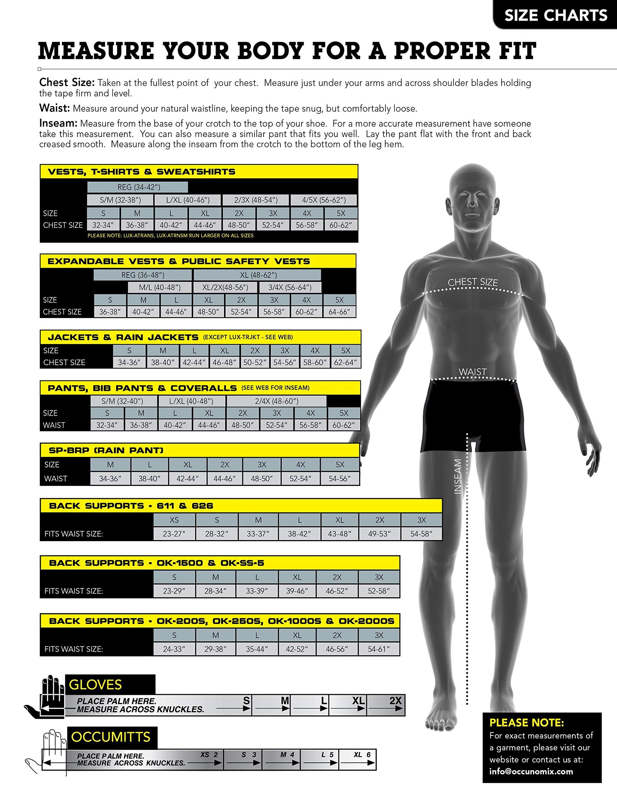 OccuNomix mens Class/Mesh reflective gear in yellow, back view with adjustable fit and pockets