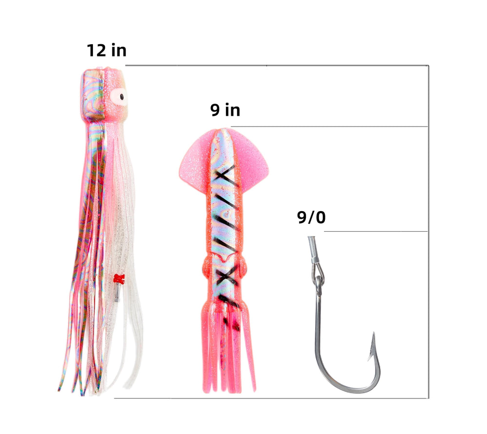 Ocean Cat 12-inch chain lures with O-hooks, built for deep-sea trolling