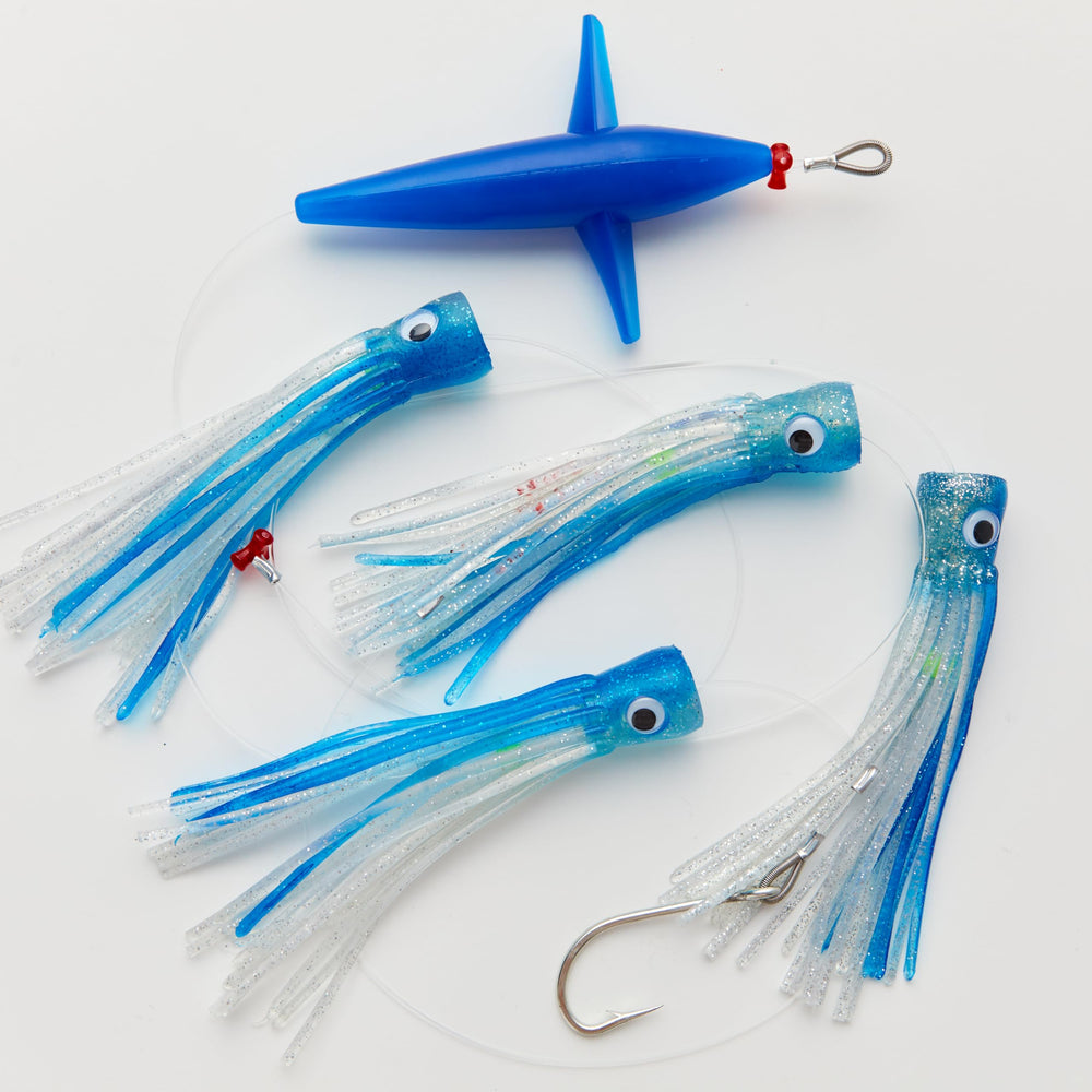 Ocean Cat bird teaser with O-hooks attracts big game fish.