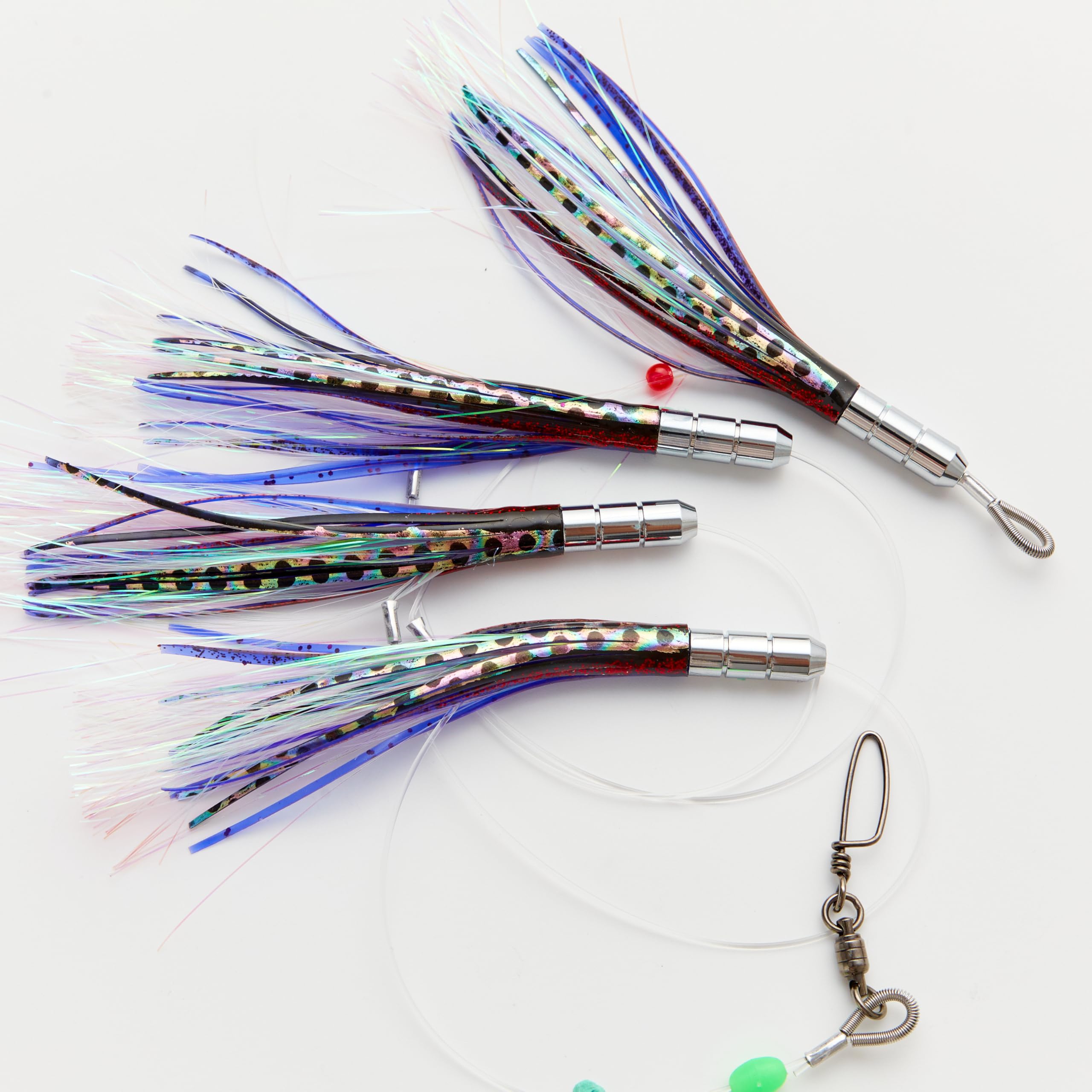 Ocean Cat feather teasers with soft rubber skirt attract multi-species fish