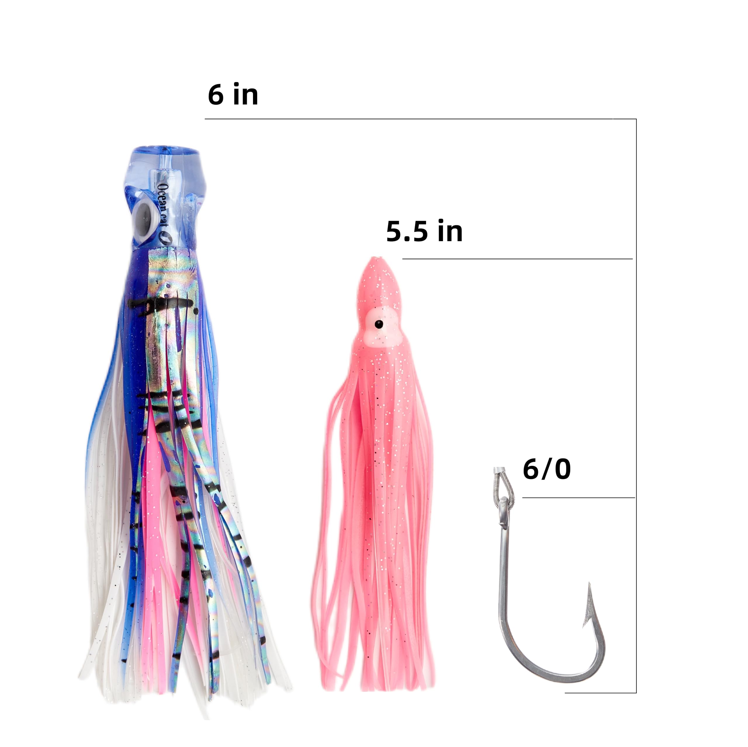 Ocean Cat 6 inch swimbait lure rigged with 6/0 hook for ready-to-use offshore trolling