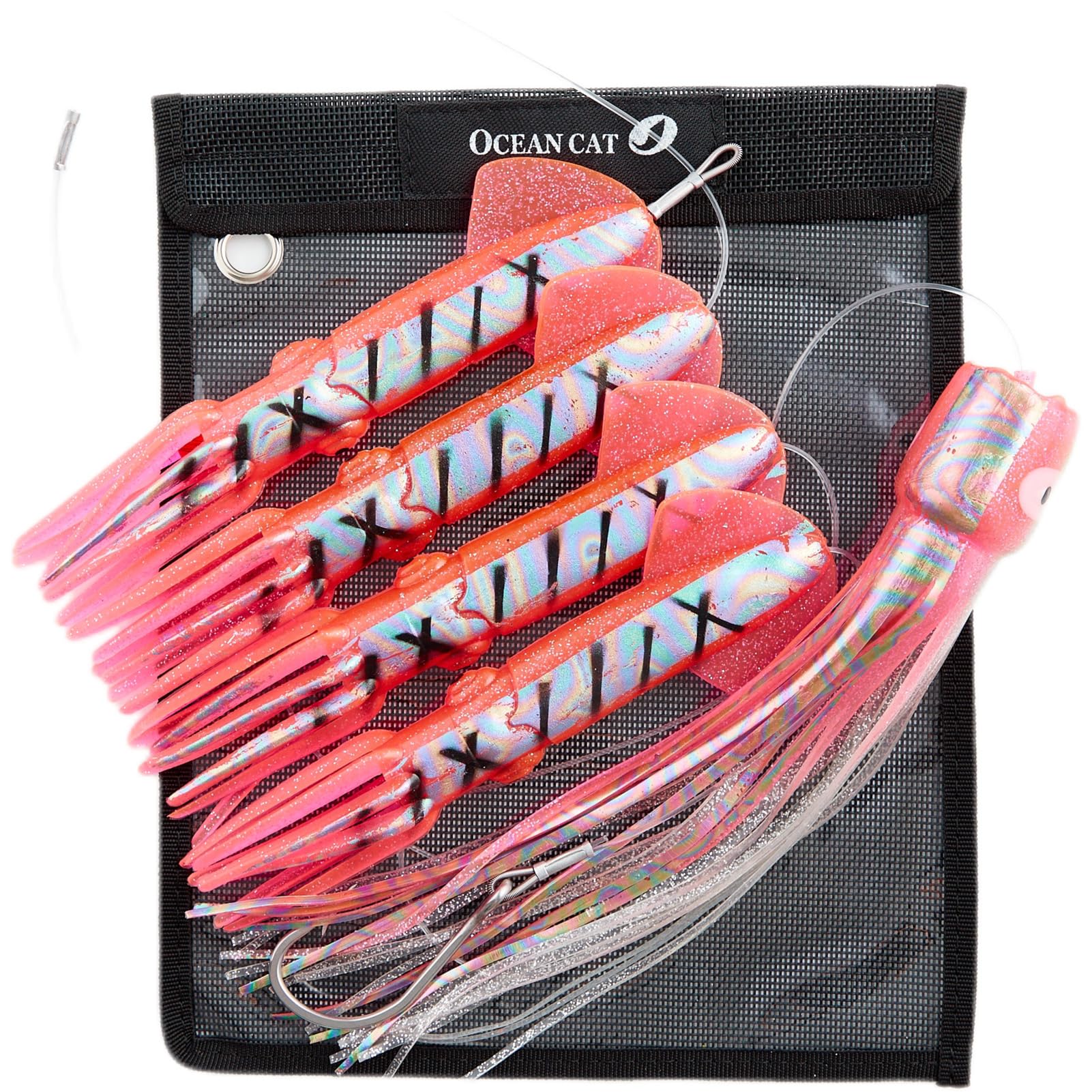 OCEAN CAT saltwater trolling lure set with four 6-inch lures for offshore big-game fishing.