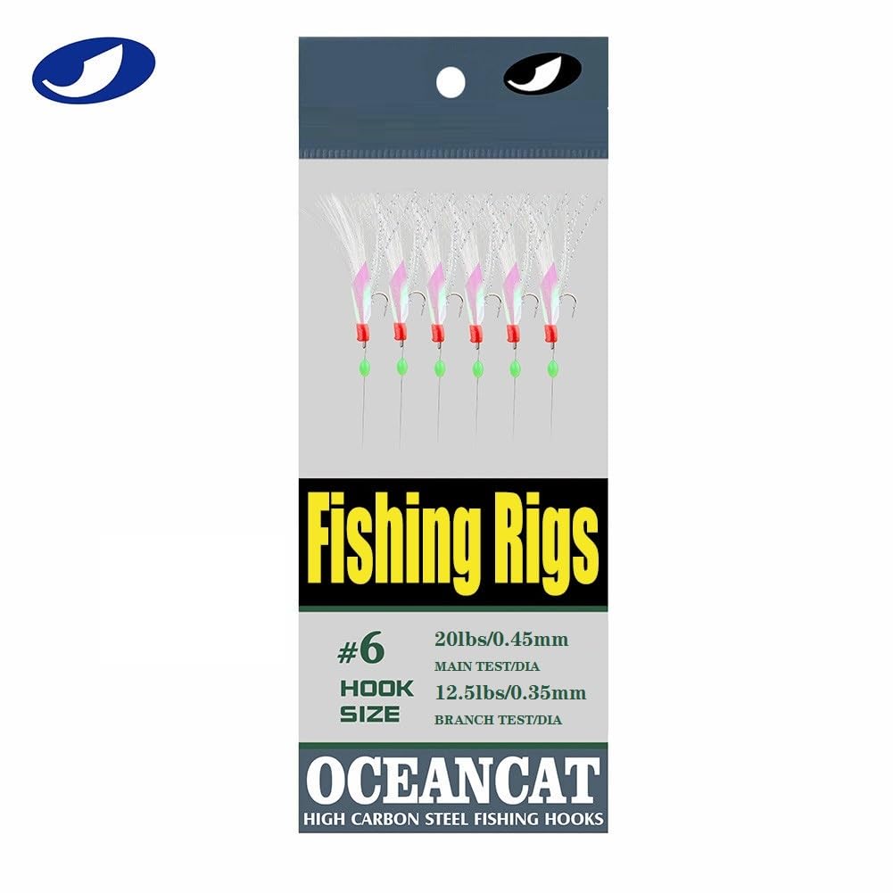 Ocean Cat six-hook rig packaging featuring multiple packs for versatile setups.