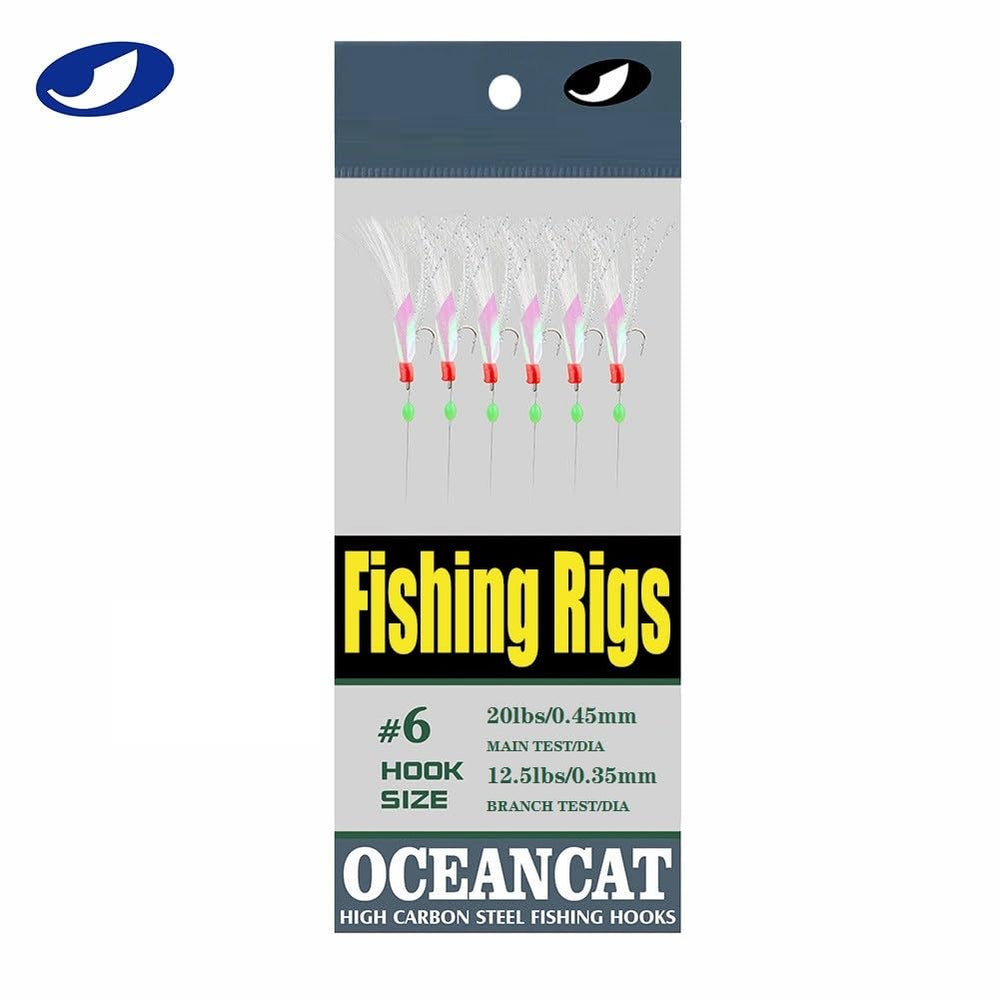 Ocean Cat six-hook rig packaging featuring multiple packs for versatile setups.