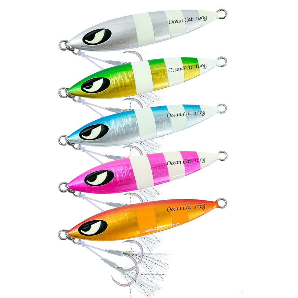 OCEAN CAT slow-fall jig front and back view showing asymmetric design for versatile water action.