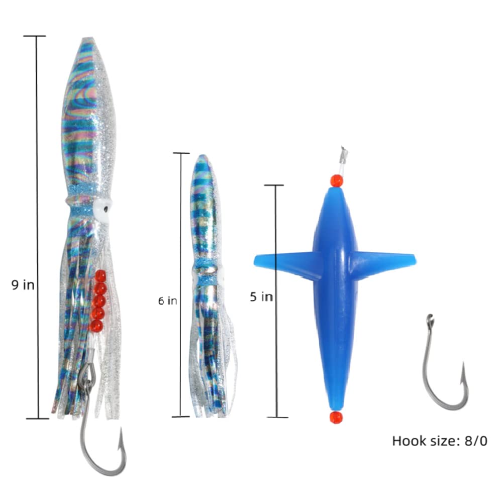 OCEAN CAT 6in squid set of three lures for versatile trolling
