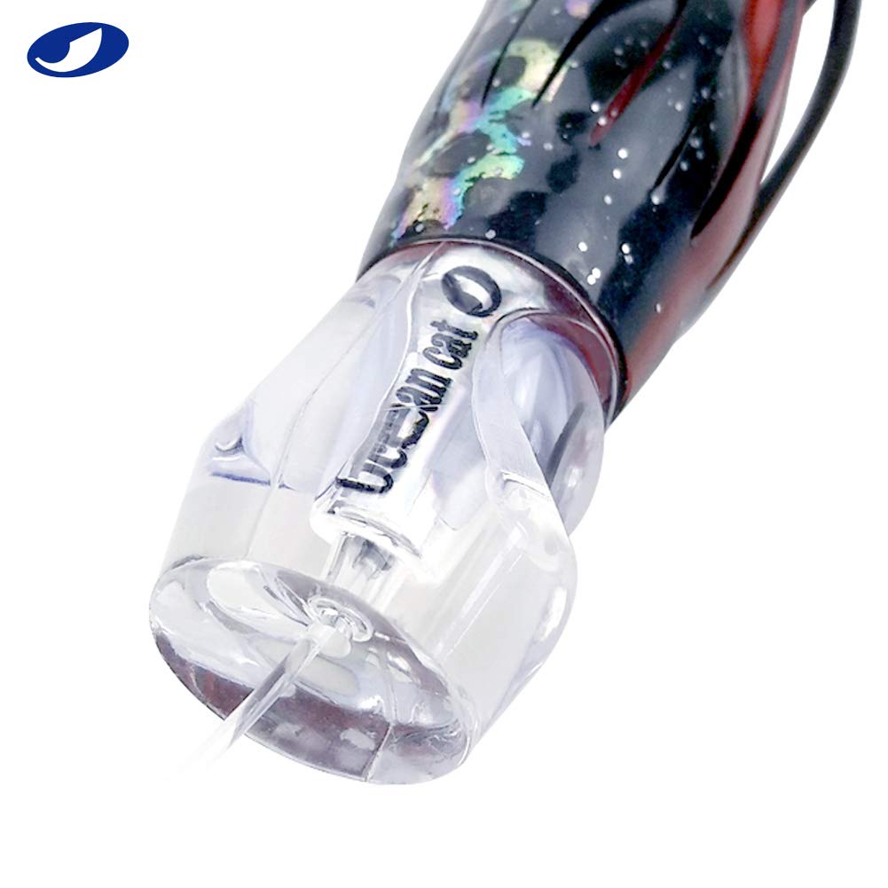 Ocean Cat trolling lure with splashy waterflower at speed for dynamic action.