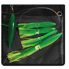 OCEAN CAT 5-piece trolling lure set in green for big game saltwater fishing.