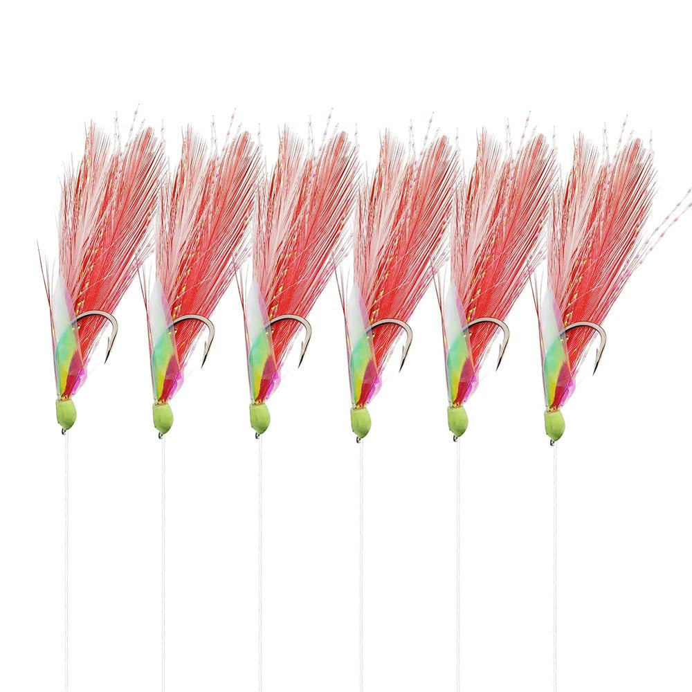 OceanCat rig with white and red feather fishskin and glow beads drawing larger catches