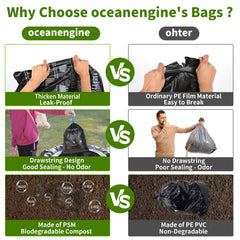 Oceanengine compostable bags material emphasizes eco-friendly waste containment during outdoor trips.