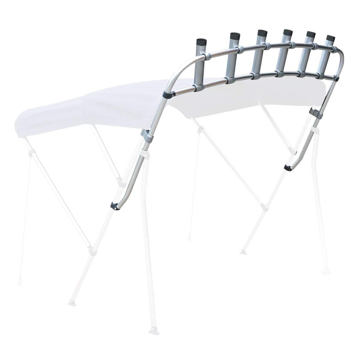 Oceansouth clamp-on fishing rack mounted on boat for secure rod storage.