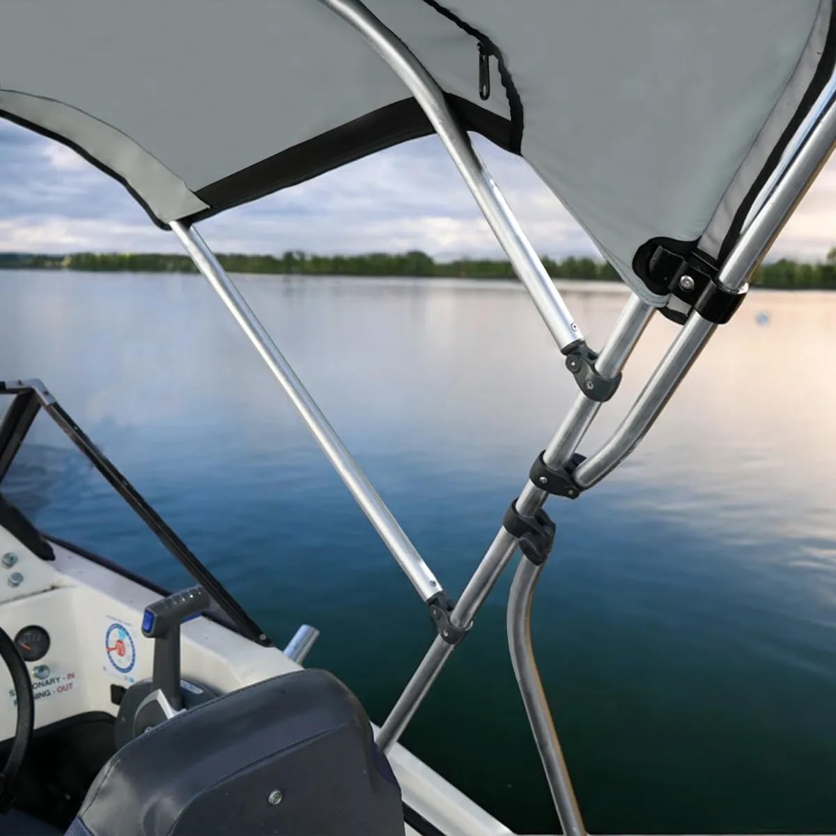 Oceansouth clamp-on fishing rack stores rods neatly on pontoons or jon boats.