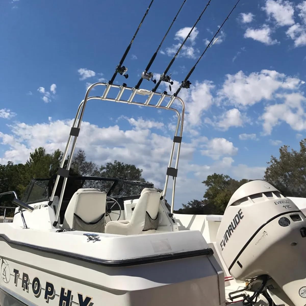 Oceansouth Fishing Arch keeps gunwales clear with easy stowage.