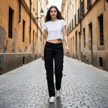 OCHENTA baggy cargo pants feature leg-drawstring for versatile length and fit.
