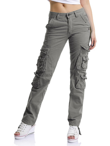 OCHENTA women's cargo pants front view with 10 pockets for everyday organization.
