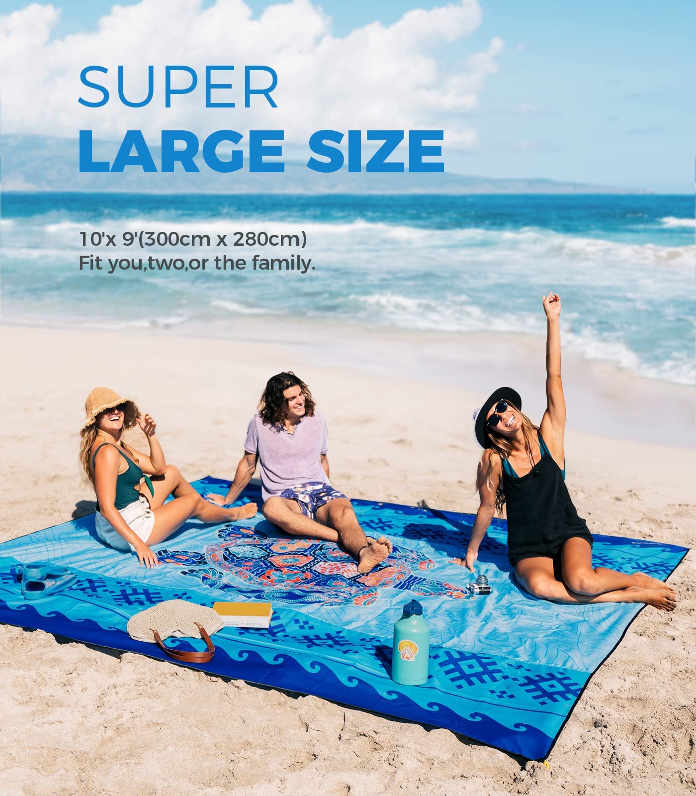 OCOOPA Beach Blanket Sand-proof-material keeps sand away and anchors secure.