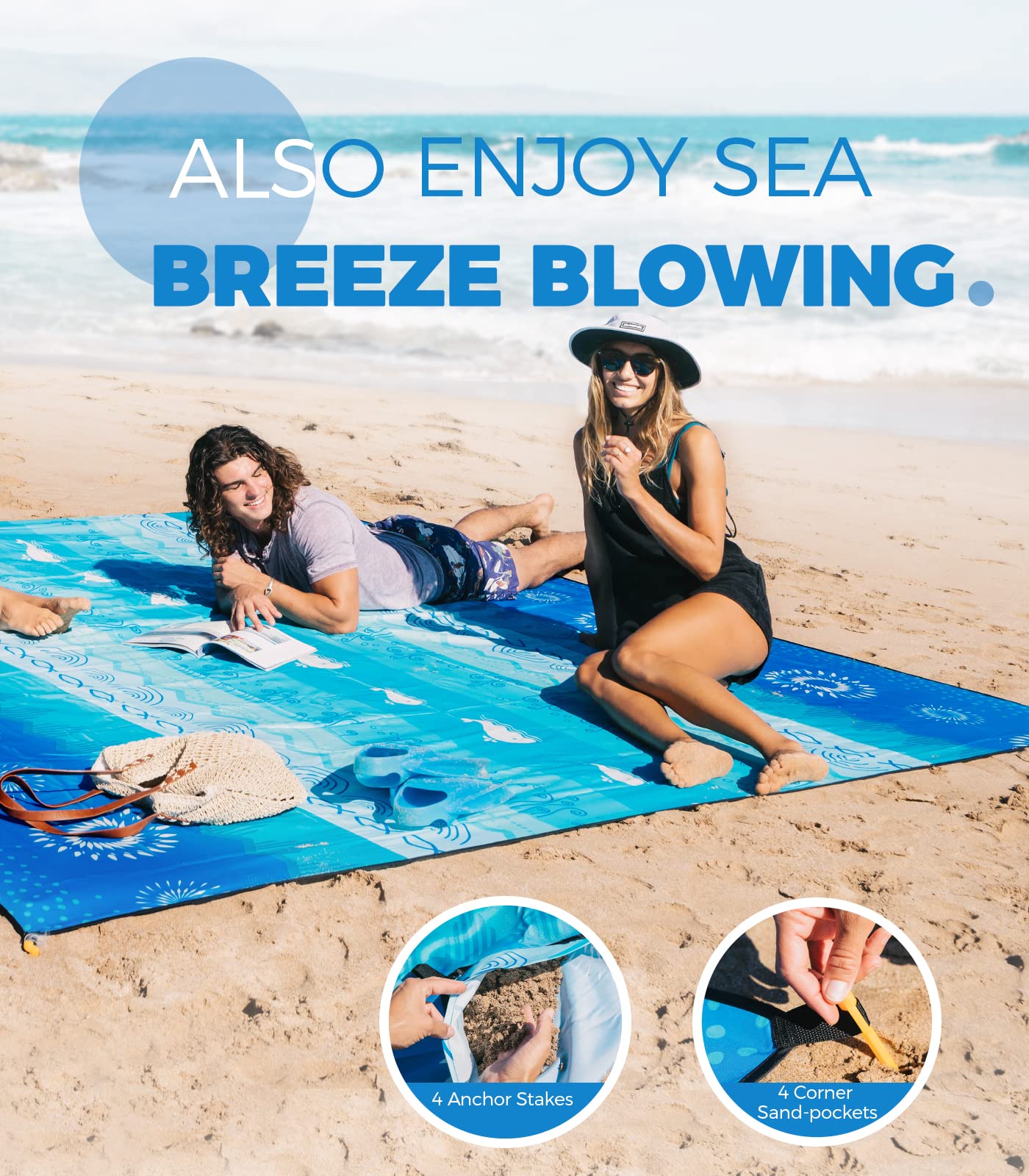 OCOOPA Bohemian Beach Blanket folded-in-carry-bag emphasizes portability for travelers.