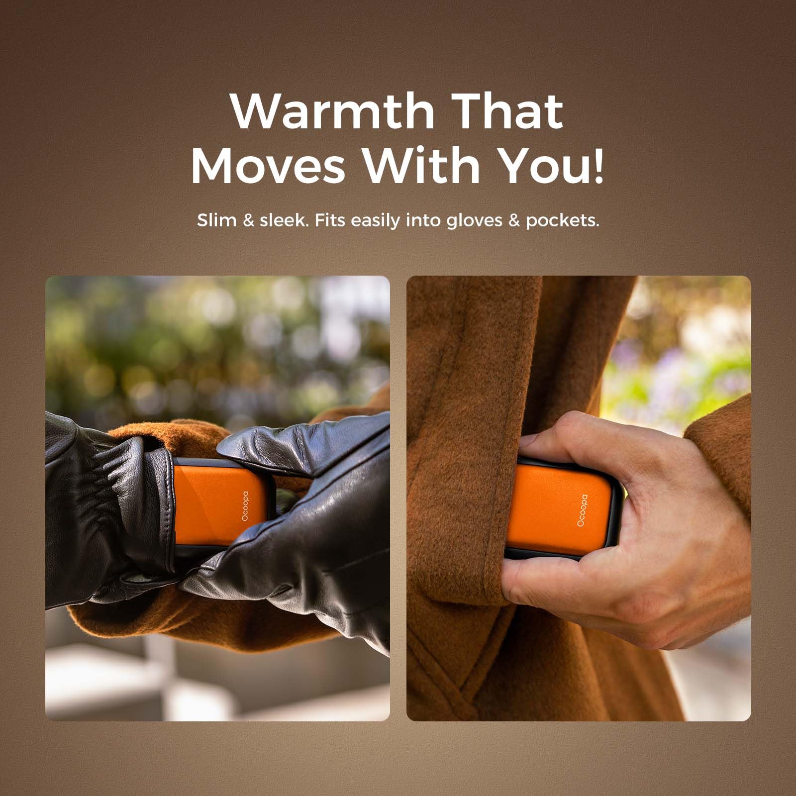 OCOOPA card-style hand warmers compact design enables easy carry in gloves and bags.