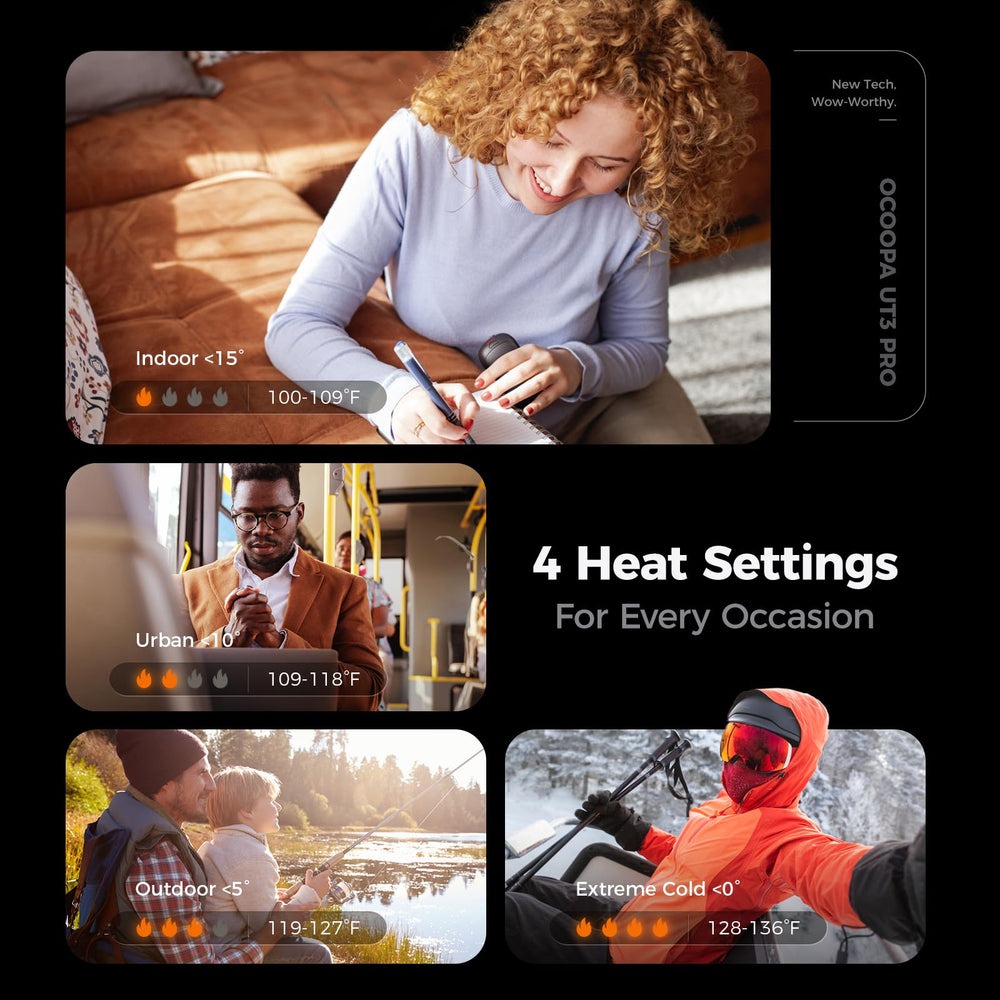 OCOOPA UT3 Pro four heat levels for adjustable warmth outdoors.
