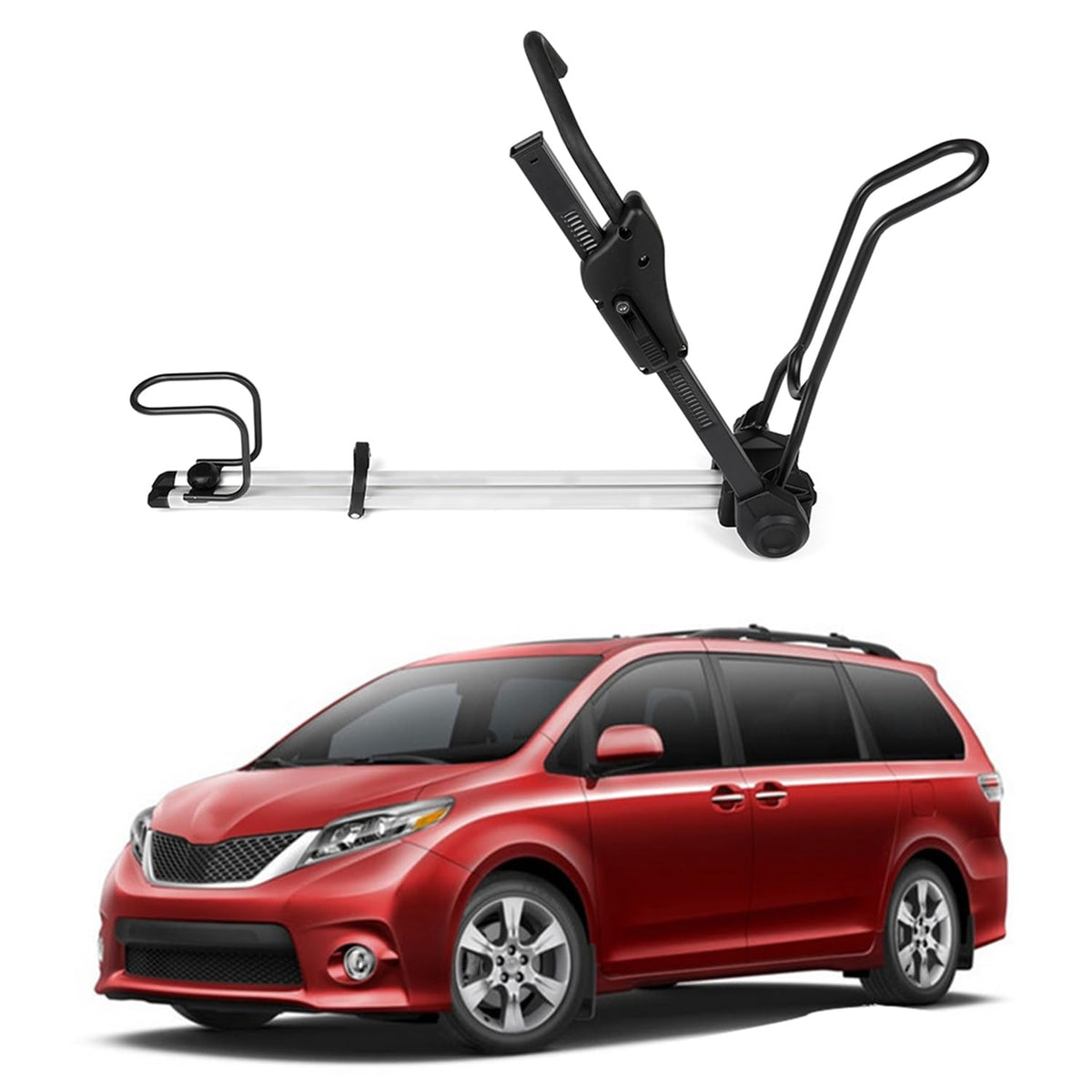 OCPTY bike carrier attached to car roof with crossbars for secure transport