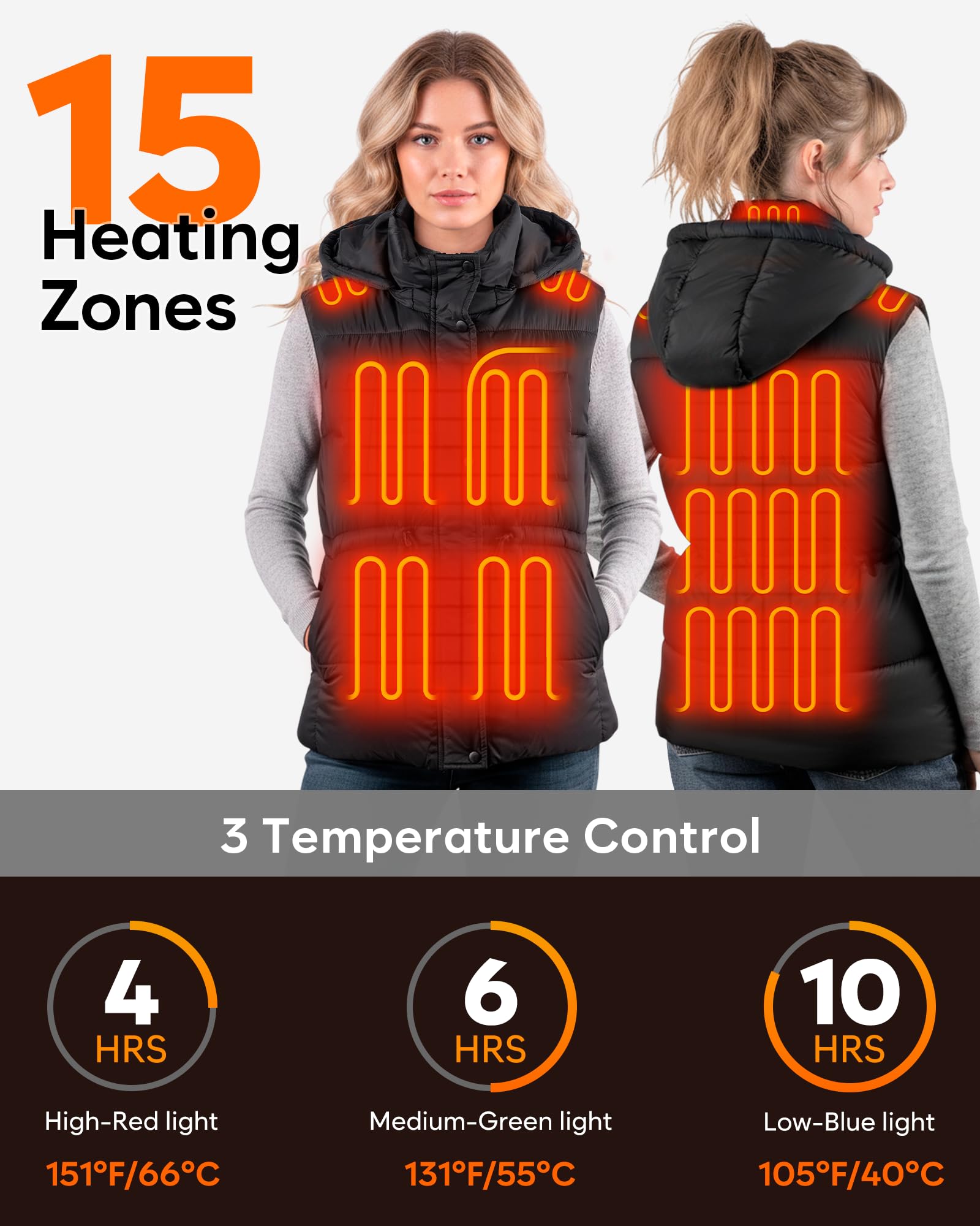OCQOCQ heated vest with 15 heating zones for full back-to-shoulder warmth