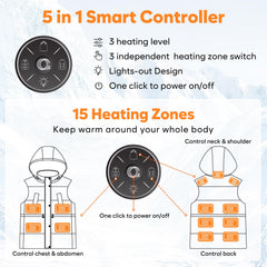 OCQOCQ heated vest shows 16000mAh battery pack powering long-lasting warmth