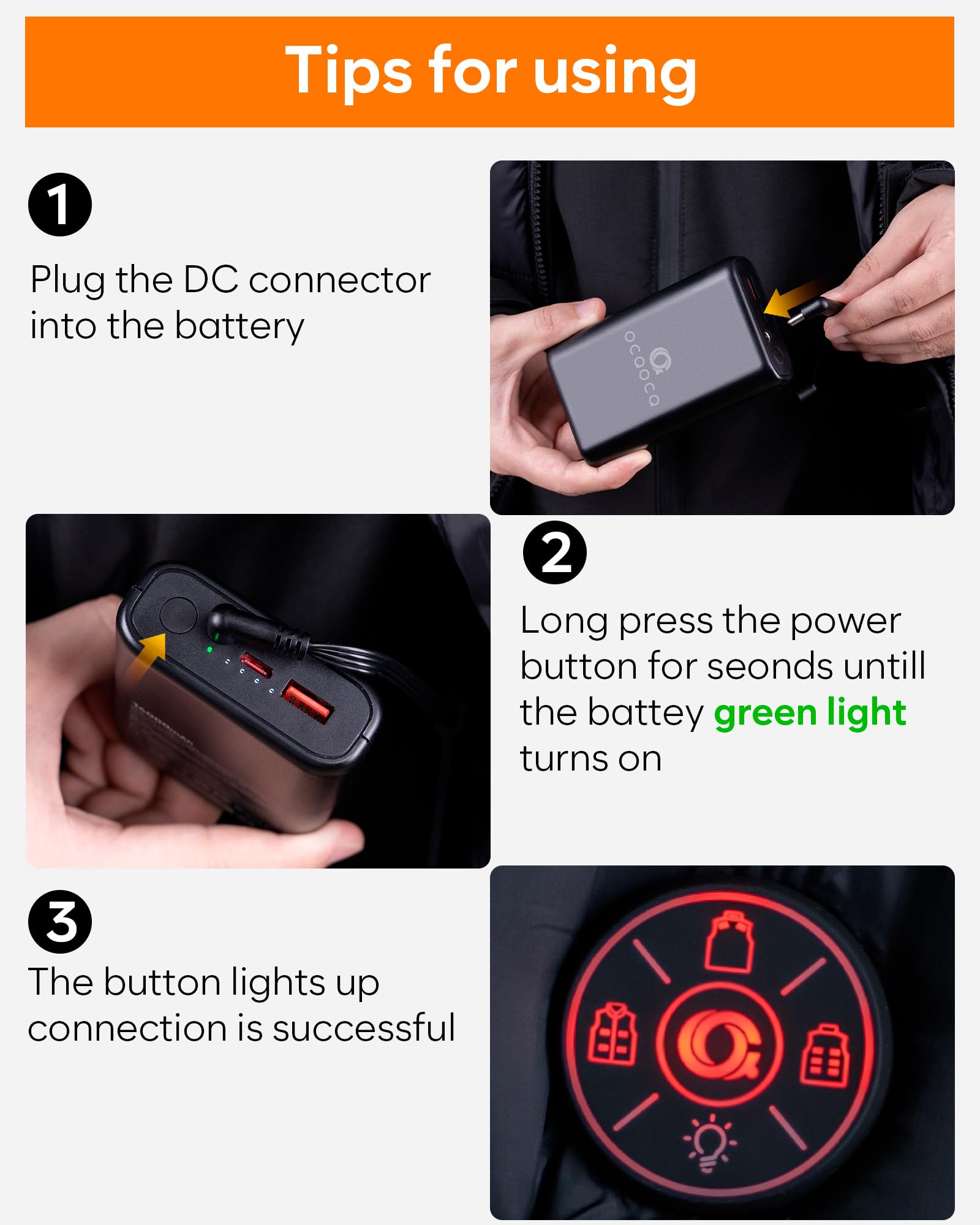 OCQOCQ heated vest offers three temperature levels for customizable comfort