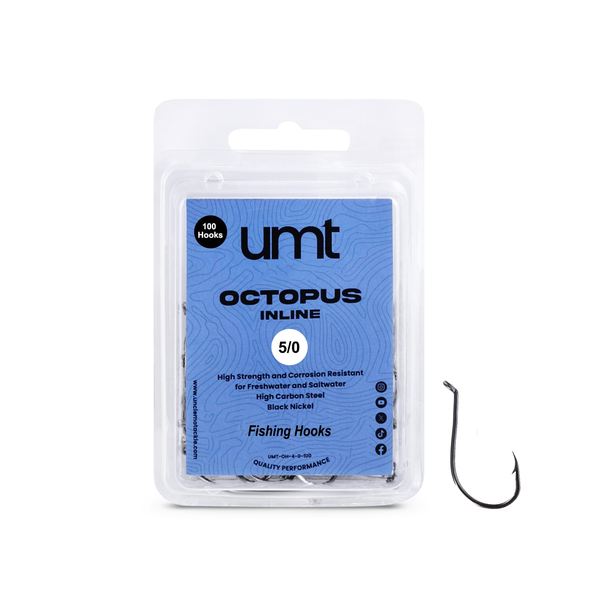 Inline Octopus Hook 5/0 in black nickel finish from the 100-pack set