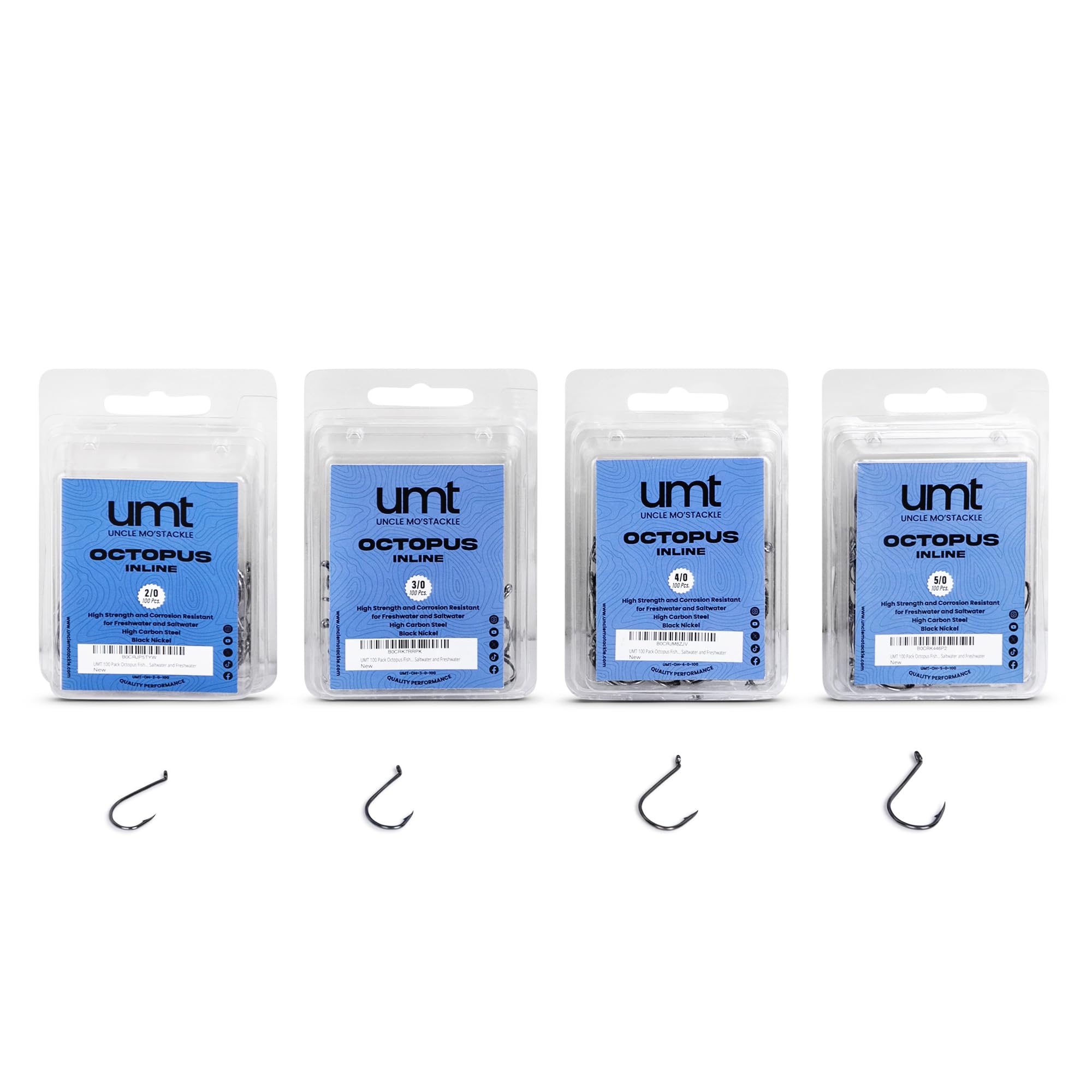 Inline Octopus Hooks 5/0 size, 100-pack, black nickel finish