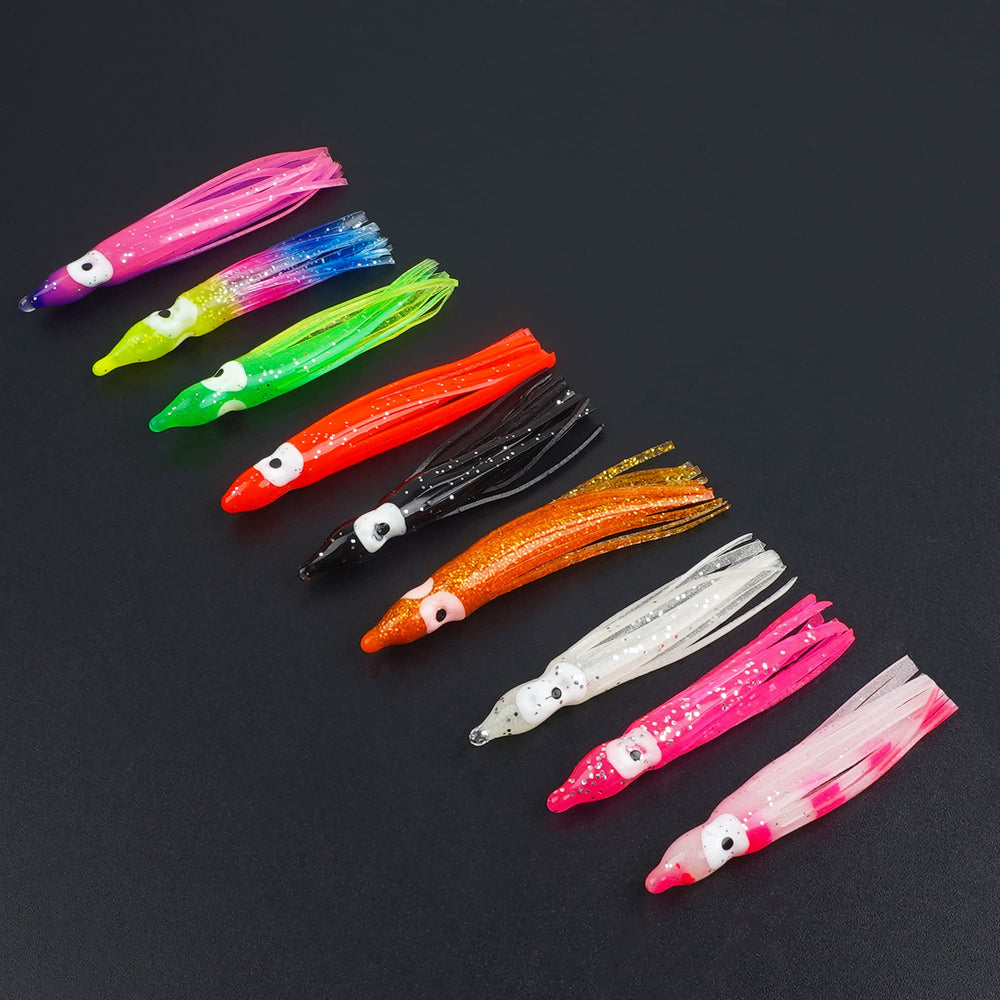 Squid skirt lure rigged on hook for bass and trout fishing