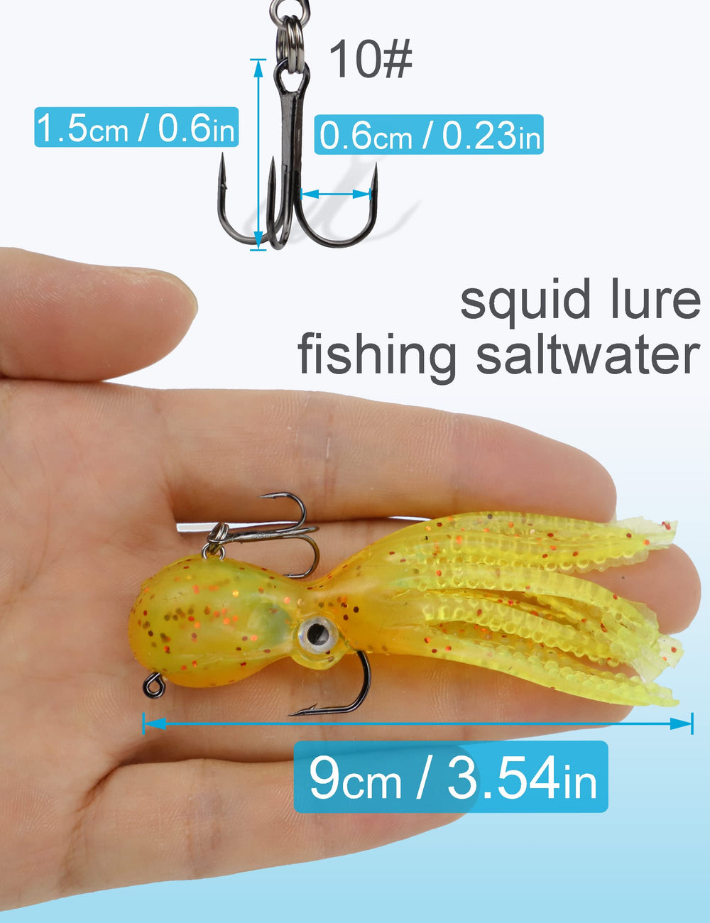 Soft octopus swimbait lure in orange color with skirt tail