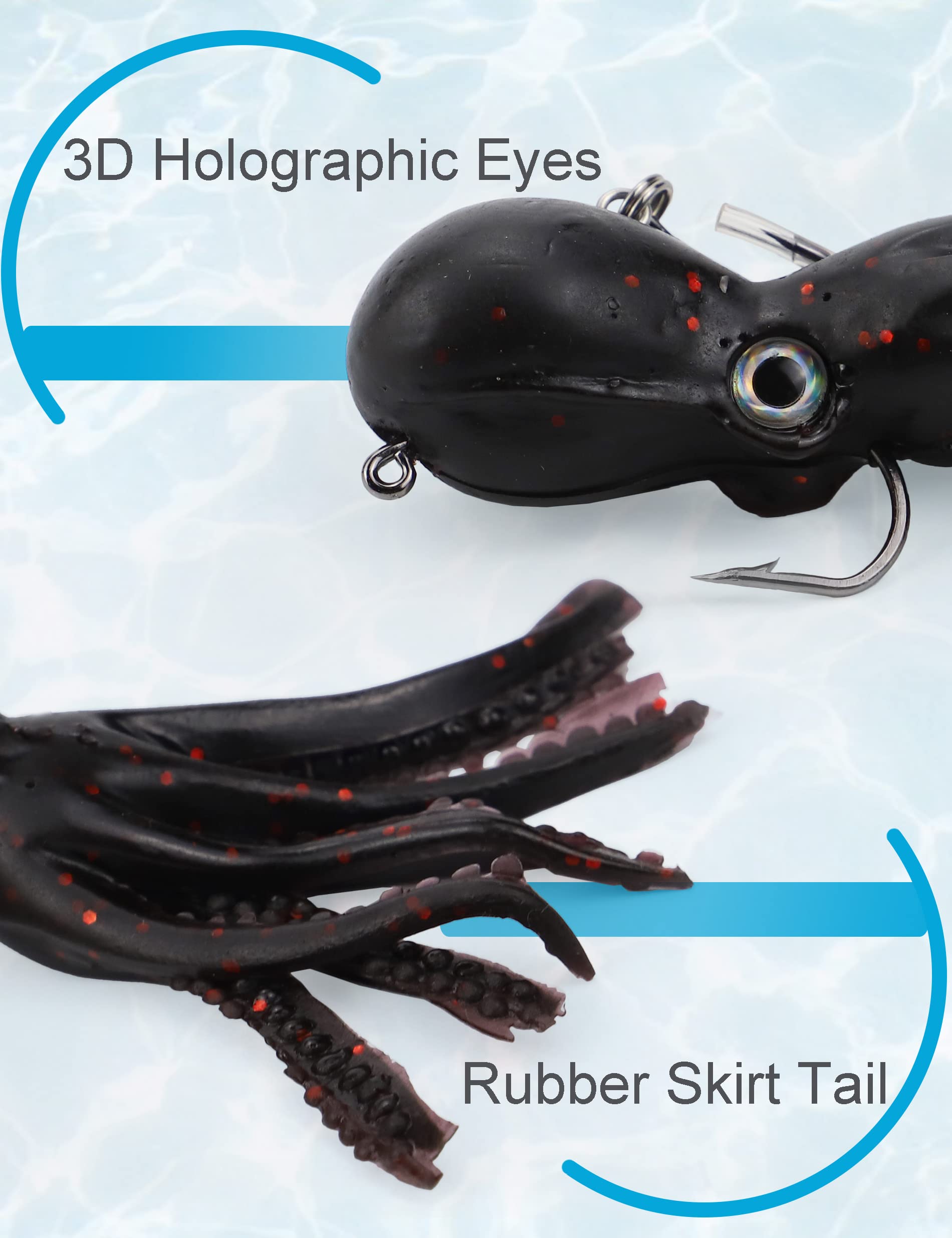 Pack shot of 5 soft octopus swimbaits for saltwater fishing