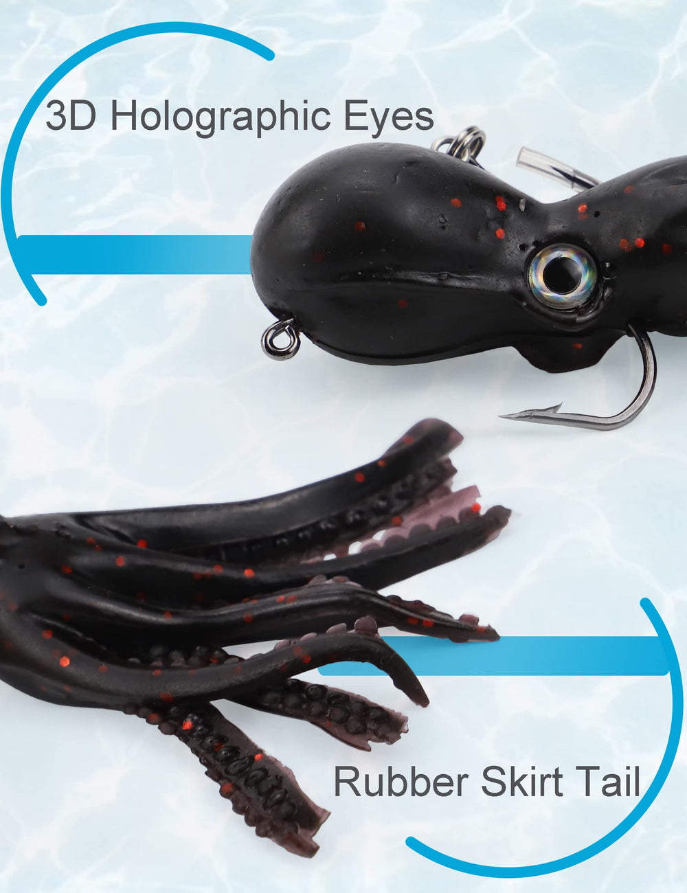 Pack shot of 5 soft octopus swimbaits for saltwater fishing