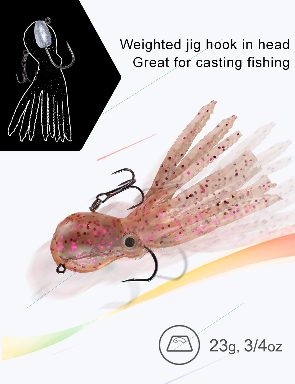 Soft octopus swimbait lure in white color with skirt tail