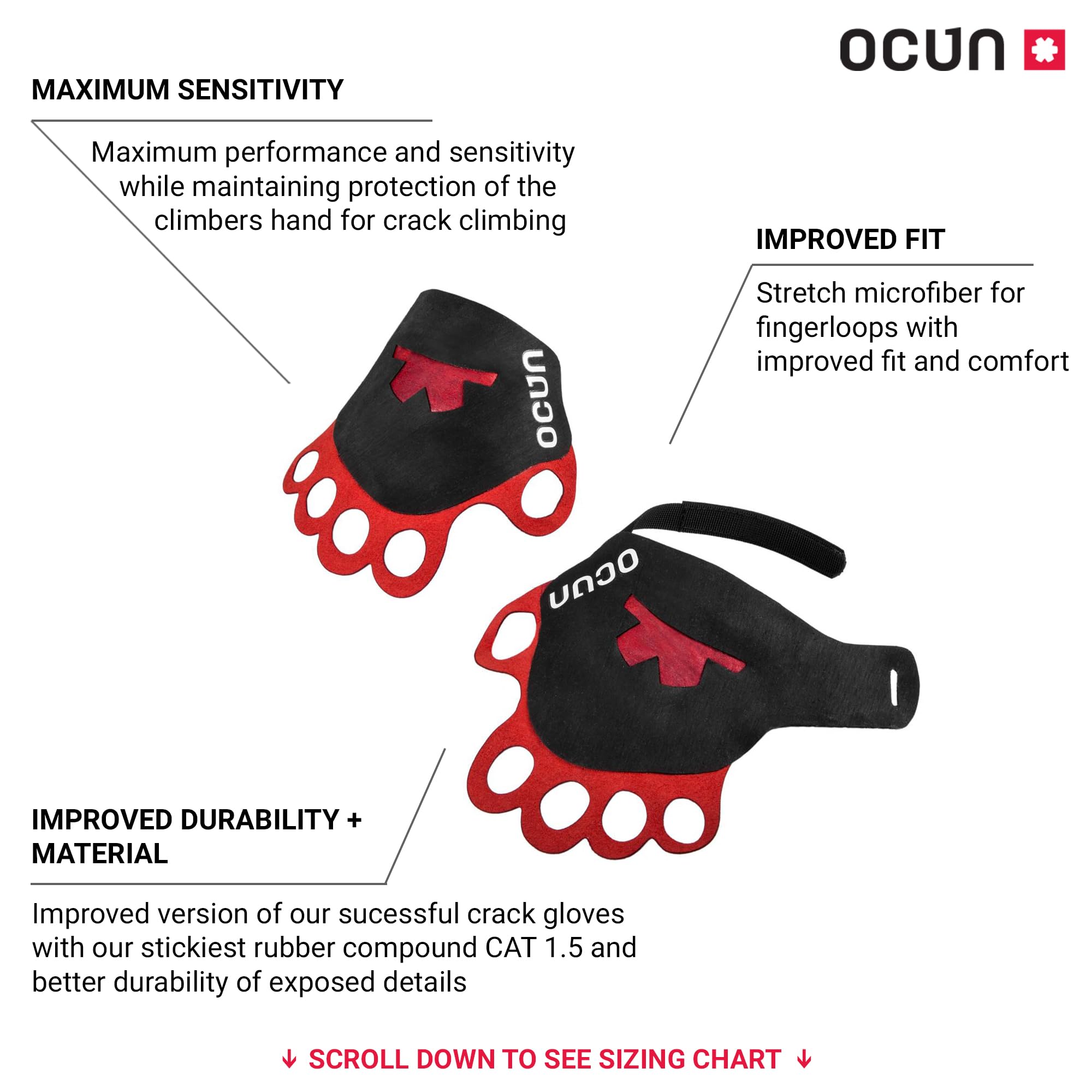 Ocun Crack Gloves Lite grip area showing high friction on holds