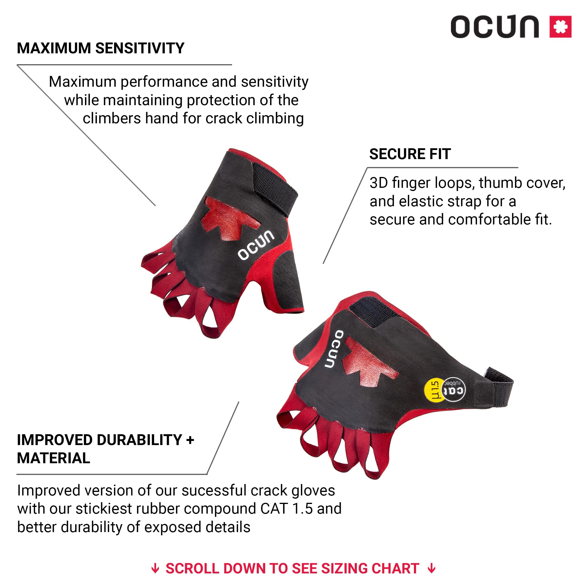 Ocun Crack Gloves Pro dynamic fit demonstrating sensitive handling during climbs.