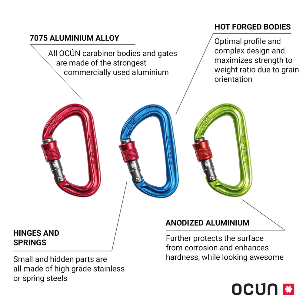 Ocun Hawk carabiner belaying, lightweight design and secure locking on belay