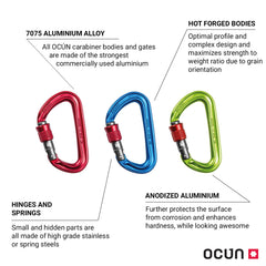 Ocun Hawk carabiner belaying, lightweight design and secure locking on belay