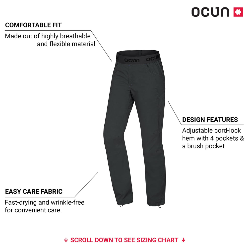 Ocun Mania pants action shot demonstrates high mobility and quick-drying fabric during climbs
