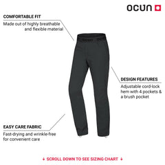 Ocun Mania pants action shot demonstrates high mobility and quick-drying fabric during climbs