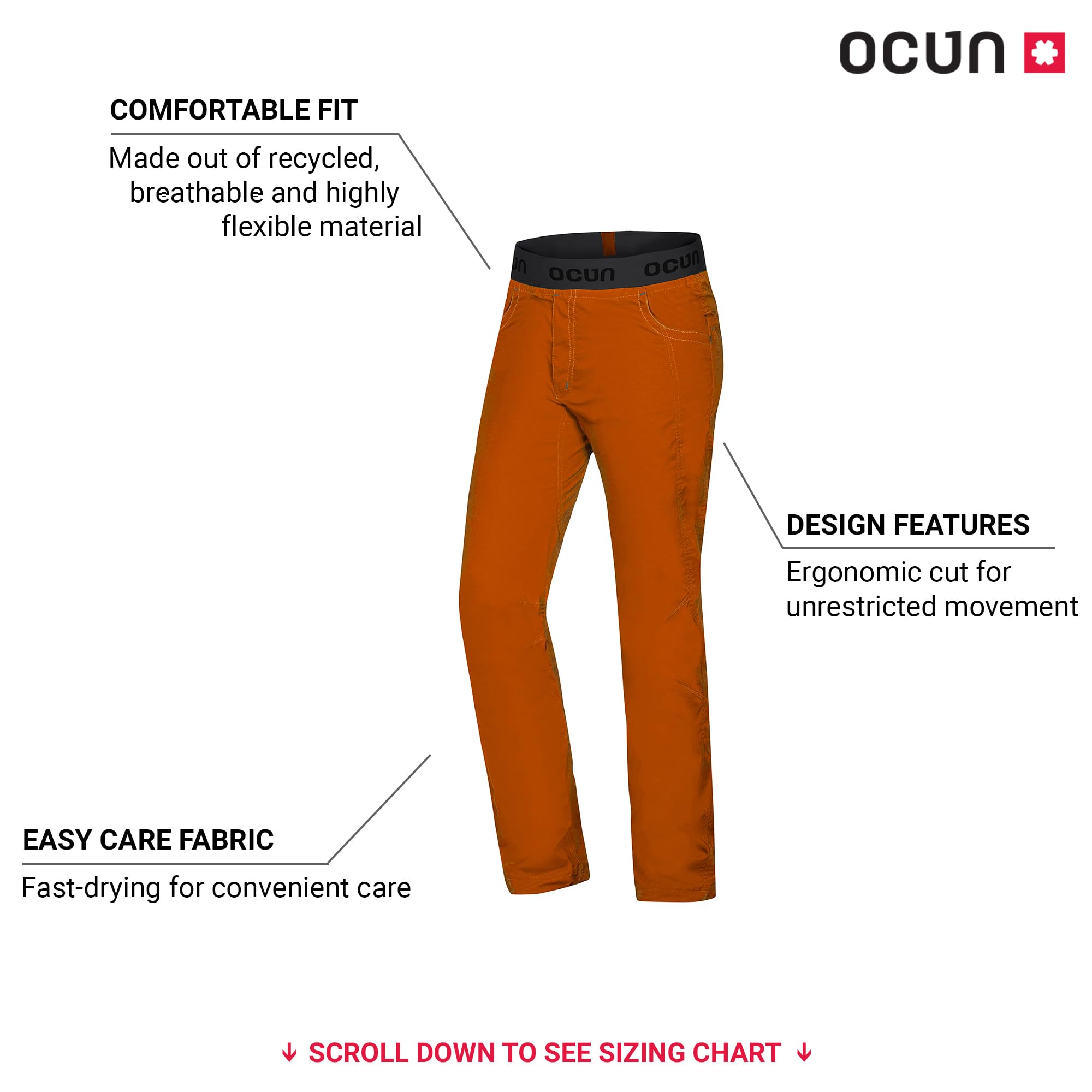 Ocun Mania Eco Pants brush-pocket detail highlighting convenient storage during bouldering.