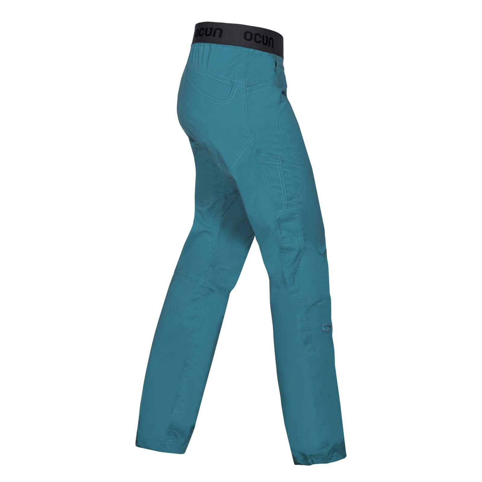 Ocun Men’s Mania Eco Pants fabric detail shows 2-way stretch and recycled blend.