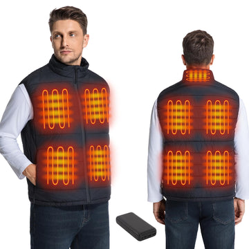 Oddfah heated vest front view highlights core warmth zones for cold-weather comfort.