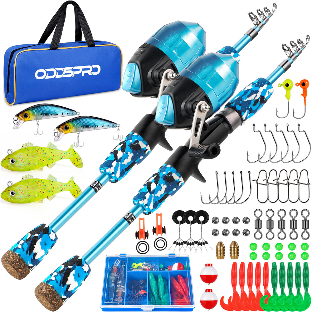 ODDSPRO kids fishing pole with collapsible design for easy carry and storage