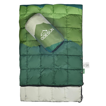 ODESUN down-alternative blanket folded in its carry case for compact travel.