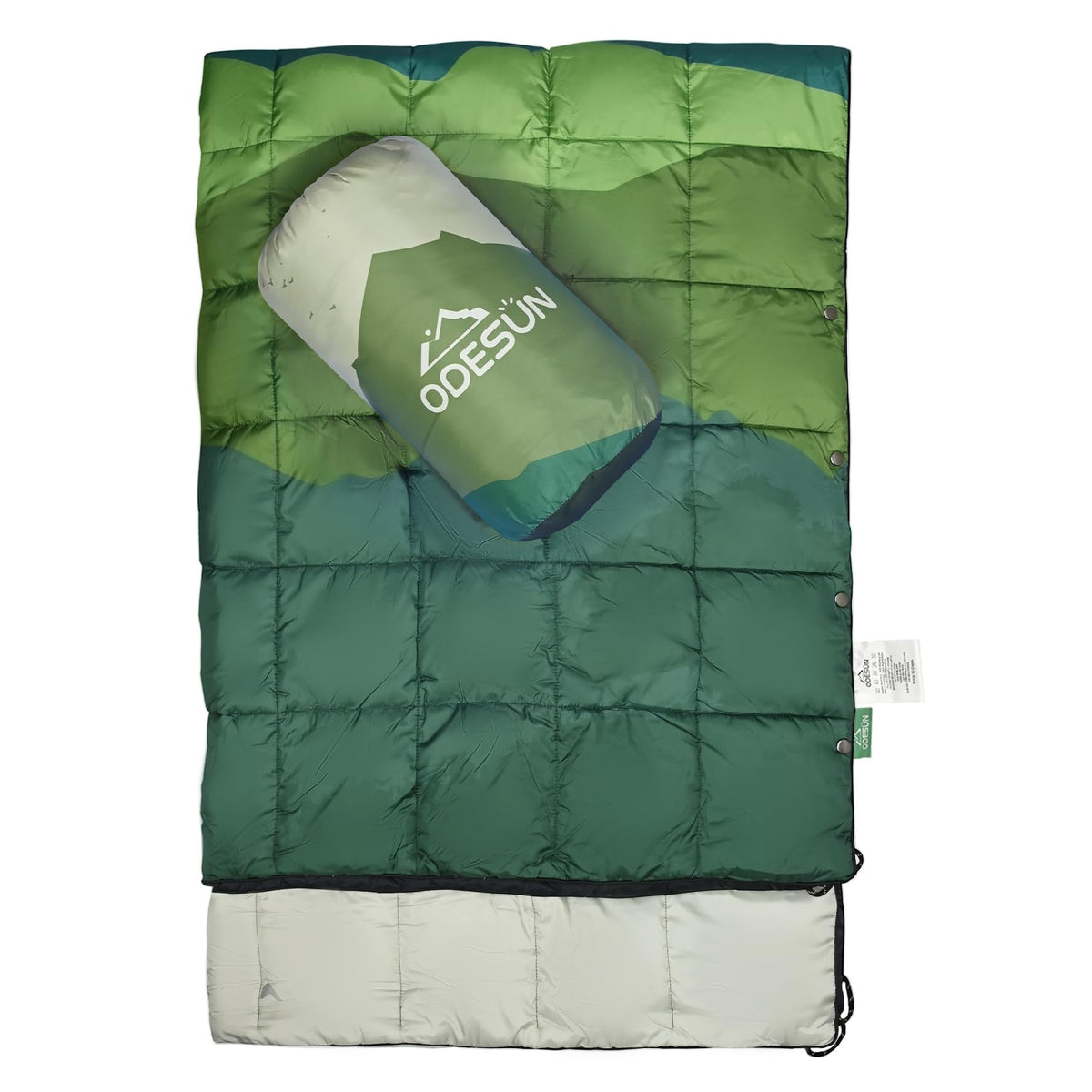 ODESUN down-alternative blanket folded in its carry case for compact travel.