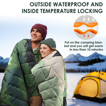 ODESUN down-alternative blanket fabric highlights 30D waterproof, tear-resistant material.