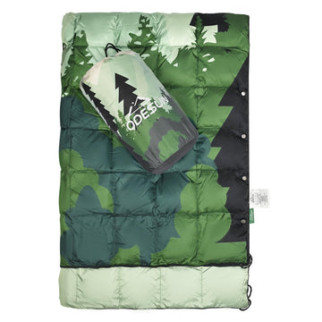 ODESUN lightweight camping blanket folded in its case, easy packing for travel.
